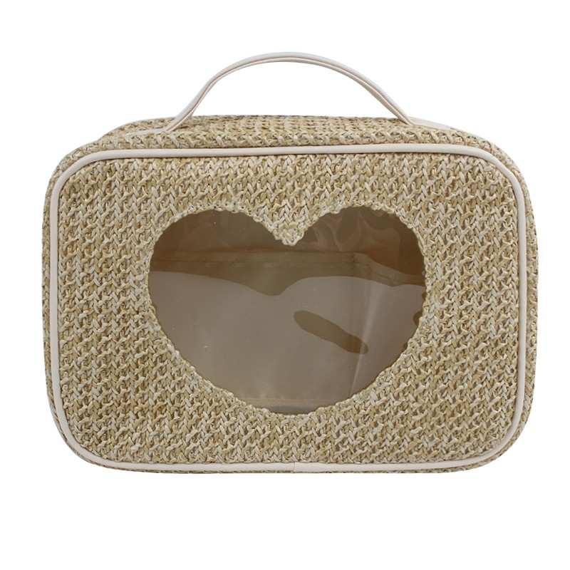 Handwoven rattan material Eco friendly loveing heart cosmeic bag set