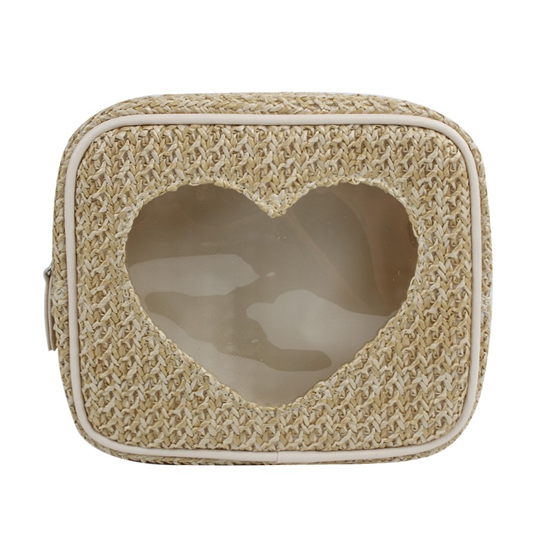 Handwoven rattan material Eco friendly loveing heart cosmeic bag set