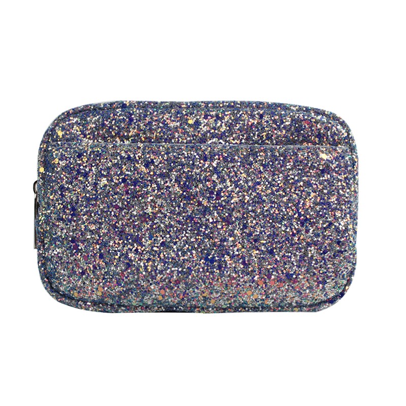 New Arrival Blue Shiny Makeup Pouch Luxury Glitter Travel Cosmetic Bag Cases