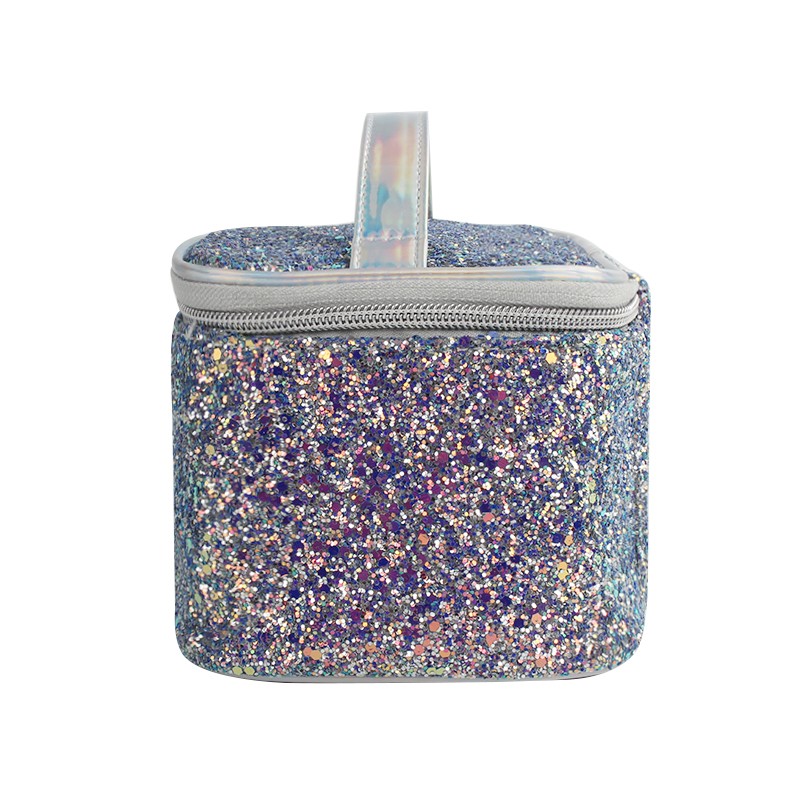 New Arrival Blue Shiny Makeup Pouch Luxury Glitter Travel Cosmetic Bag Cases