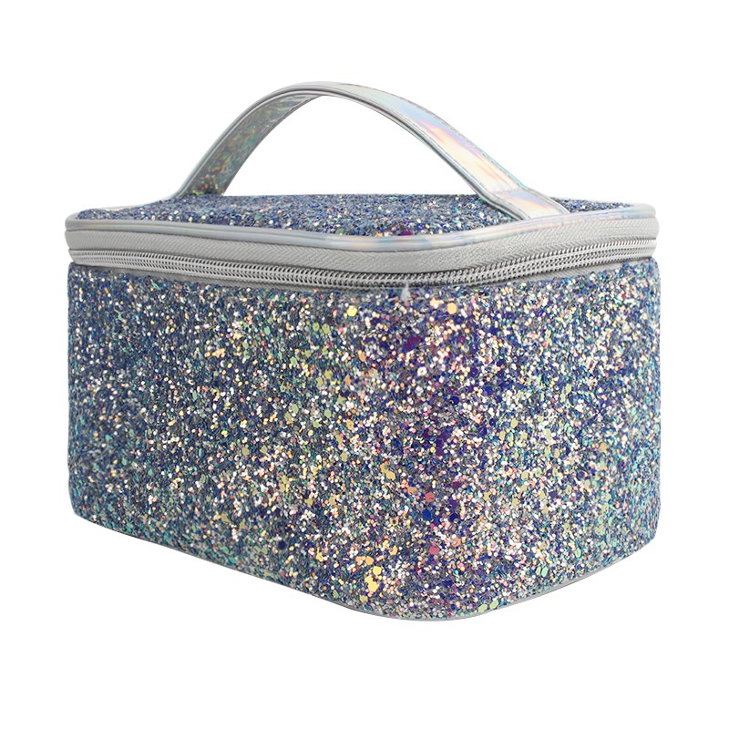 New Arrival Blue Shiny Makeup Pouch Luxury Glitter Travel Cosmetic Bag Cases