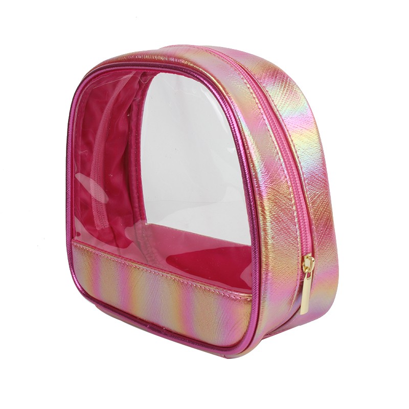 Shiny Metal PU With Clear PVC Cosmetic Bag