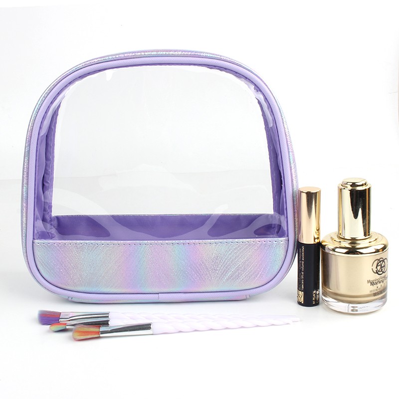 Shiny Metal PU With Clear PVC Cosmetic Bag