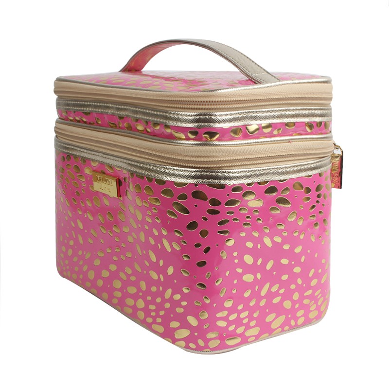 Large capacity double layer wash bag women travel portable handle makeuo bag