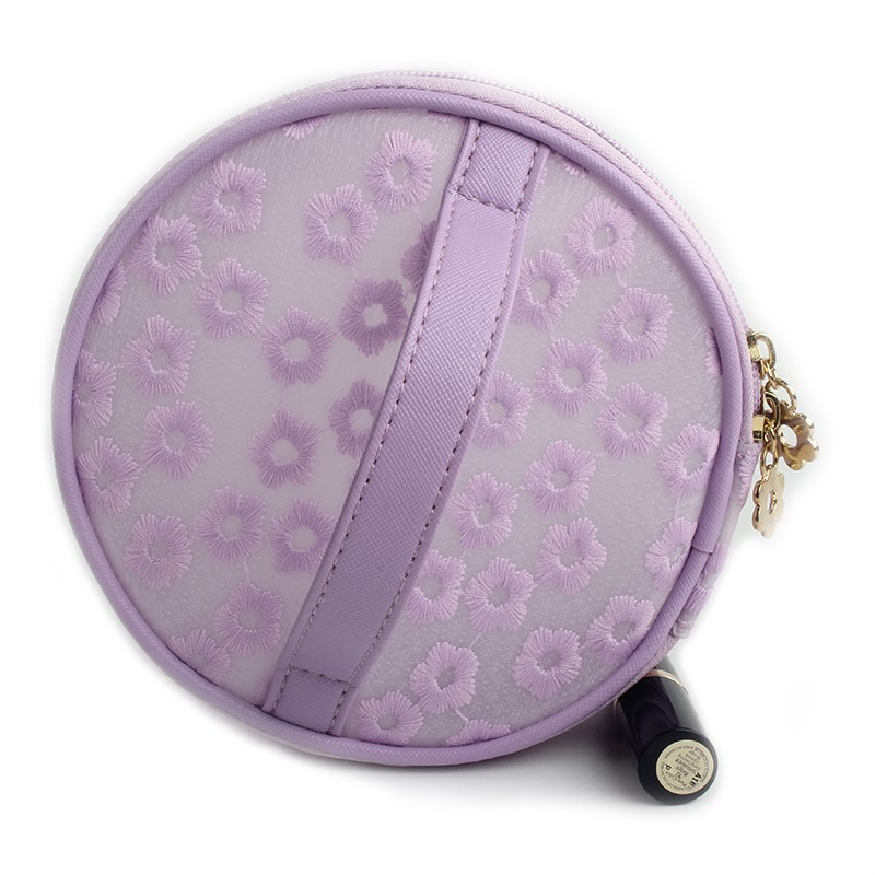 New Fabric Purple Embroider With PVC Cosmetic Bag Sep new product