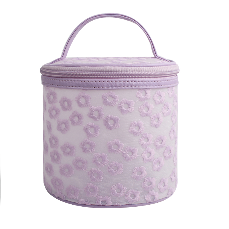 New Fabric Purple Embroider With PVC Cosmetic Bag Sep new product
