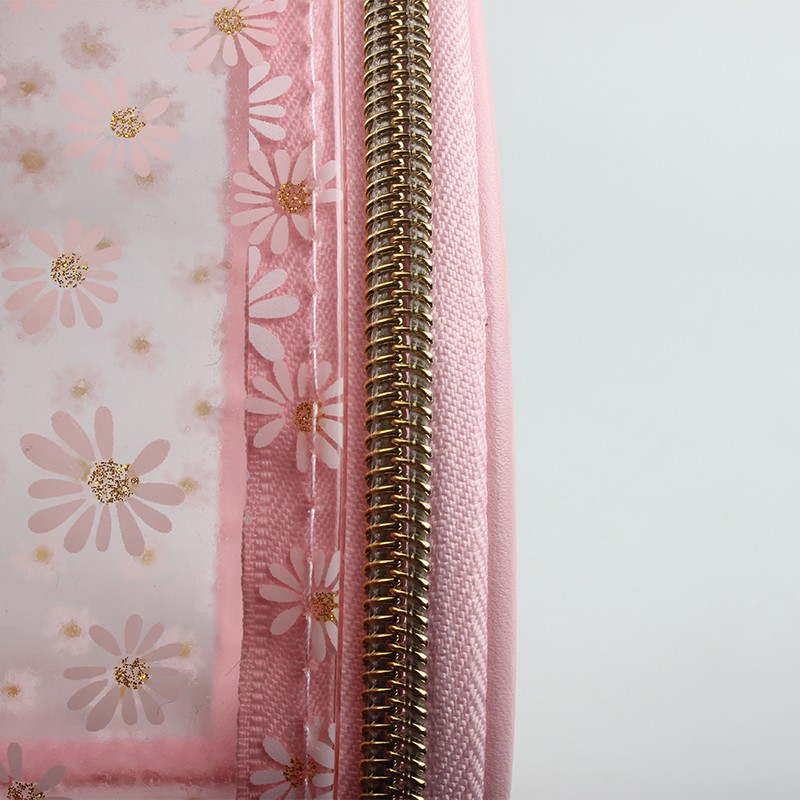 New fashion fabric transparents PVC print daisy makeup bag set