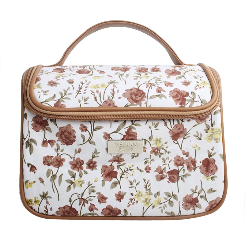 High quanlity canvas print flower women travel cosmetic bag portable wash bag