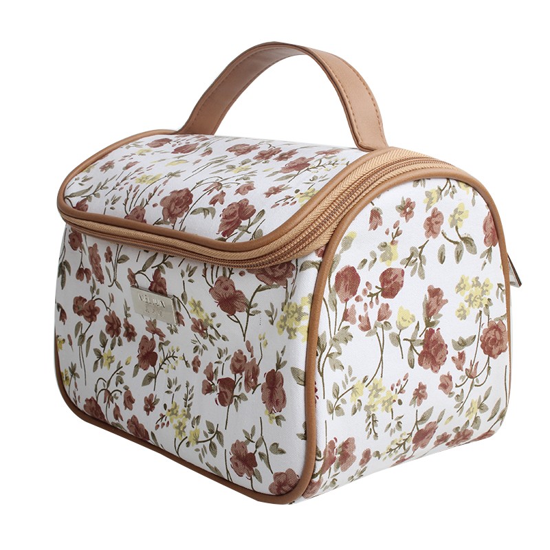 High quanlity canvas print flower women travel cosmetic bag portable wash bag