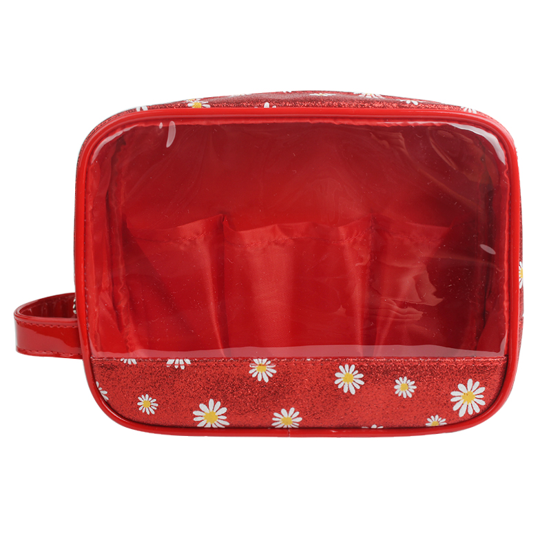 New design PVC half hollow out and flowers pattern cosmetics bag