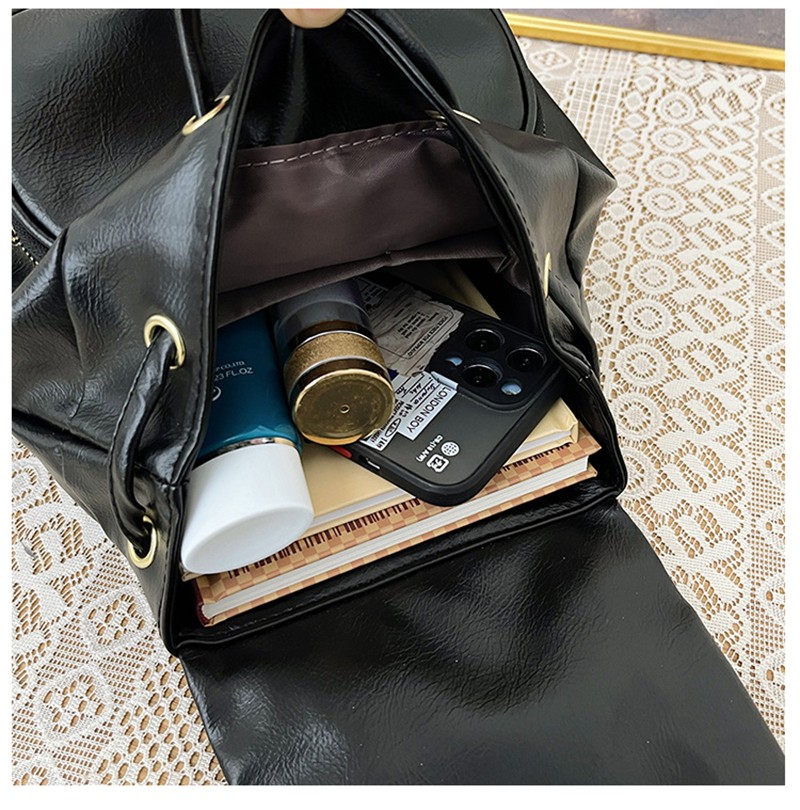 MEL JUN Retro Fashion Double Shoulder Bag for Women - Unique Design with Drawstring Cover for Commuting Ladies with Multiple Pockets MEL JUN Retro Fashion Double Shoulder Bag for Women - Unique Design with Drawstring Cover for Commuting Ladies with Multiple Pockets