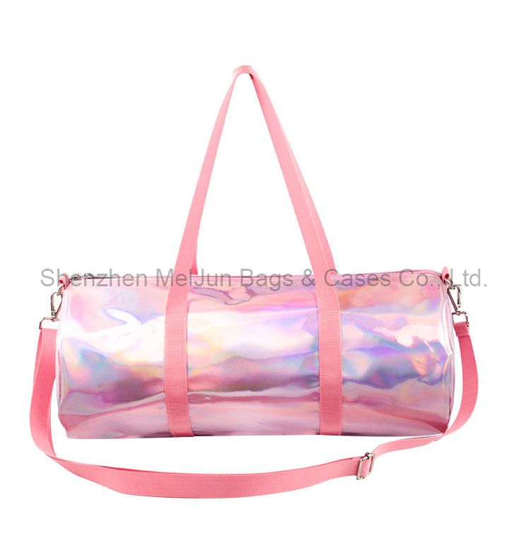  Holographic pink PU women gym bag fashion trave clothes storage bag