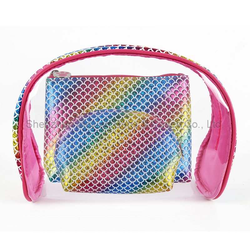 2020 Best Selling Colorful PU With Transparency PVC Cosmetic Bags Fashion Makeup Po