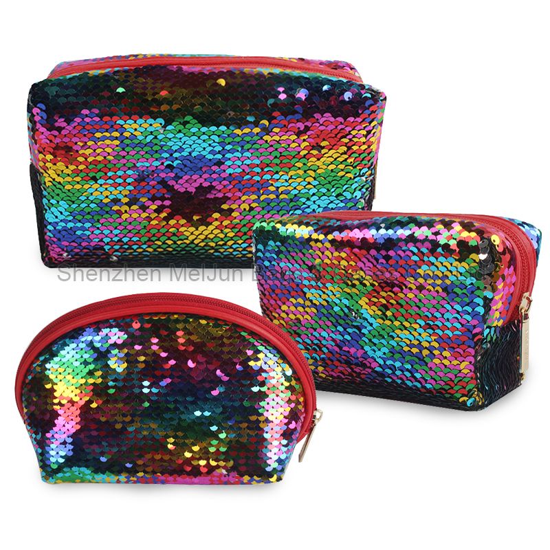 MELJUN Advanced Sequin Design Cosmetic Bag Suit Fashion Makeup Bags For Women.