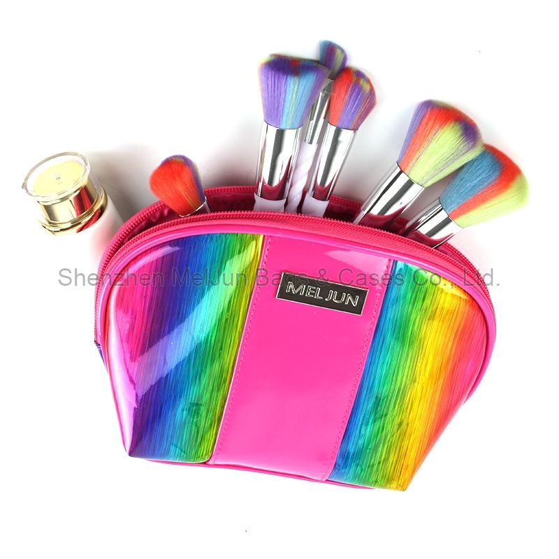 Wholesale Iridescence PVC Makeup Organizer Bags Custom Metal LOGO Zipper Cosmetic Bags 