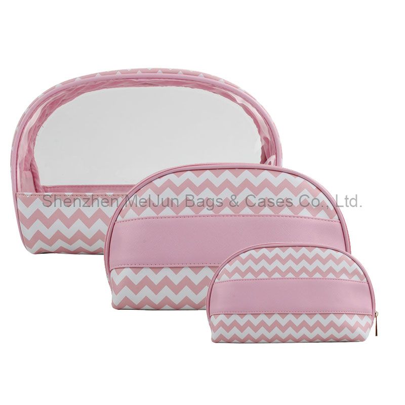 2020 Newest Classic Wavy Line Pink PU Travel Toiletry Women's Mini Cosmetic Bag