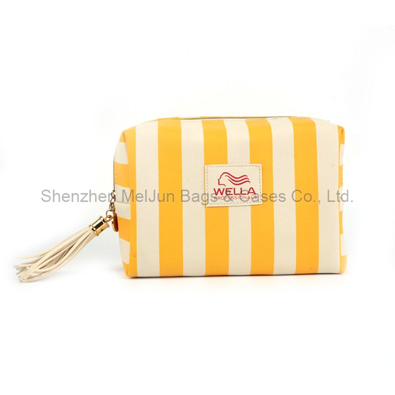 Custom Strip Toiletry Bag Waterproof PU Cosmetic Bag Fashion Tassel Makeup Travel Pouch 