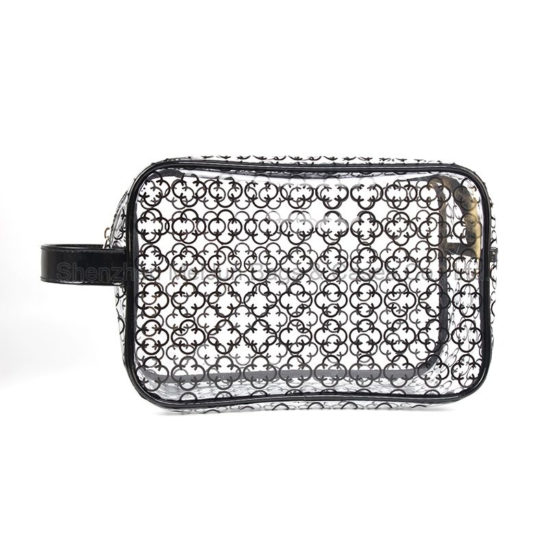 Custom Printed Transparency PVC Cosmetic Bag Black Zipper Clear Makeup Bag 