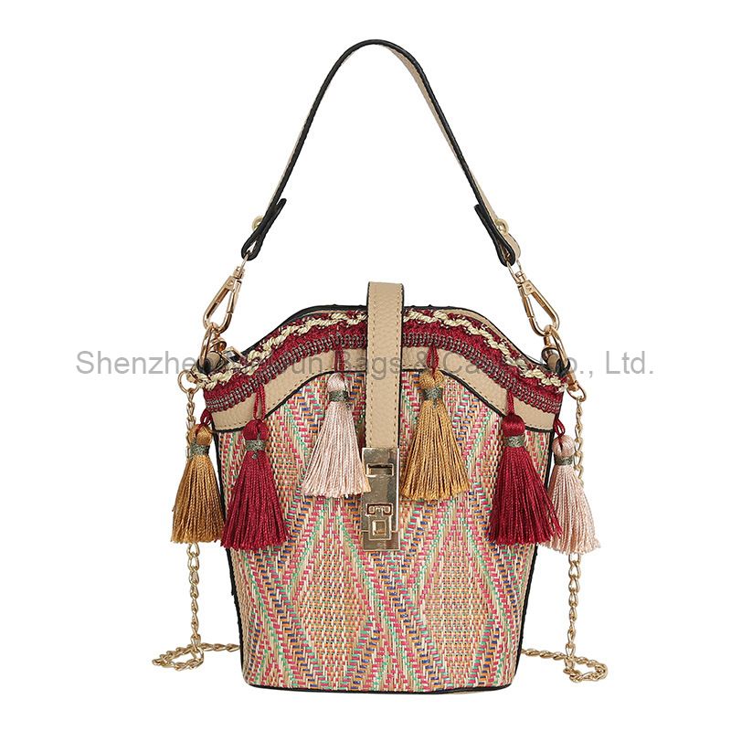 BSCI Factory Straw Handbag Retro Chinese Style Messenger bag Tassel Women Crossbody Bags