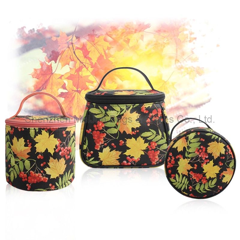 Fashion Maple Print Cosmetic Bag Set HIgh Quanlity Women Makeup 3 Pcs Set