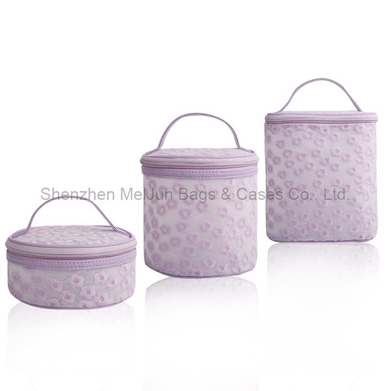 New Fabric Purple Embroider With PVC Cosmetic Bag Sep new product