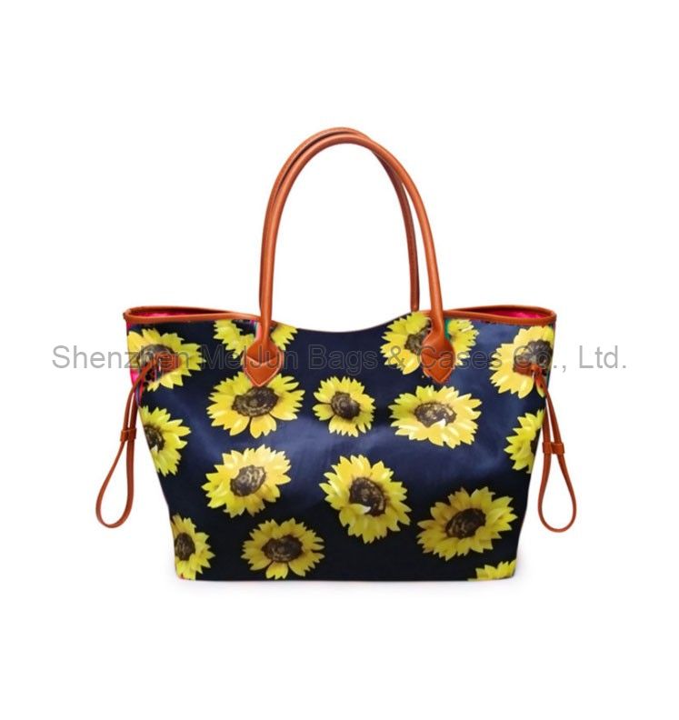 Private label British Retro Style Vegan Sunflower Canvas Shopping Hand Bags Ladies Tote Bag