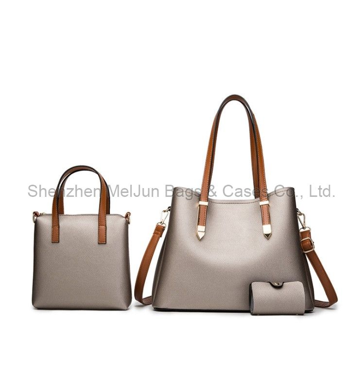 Best selling PU leather 3 pcs set wholesale tote bag women handbag