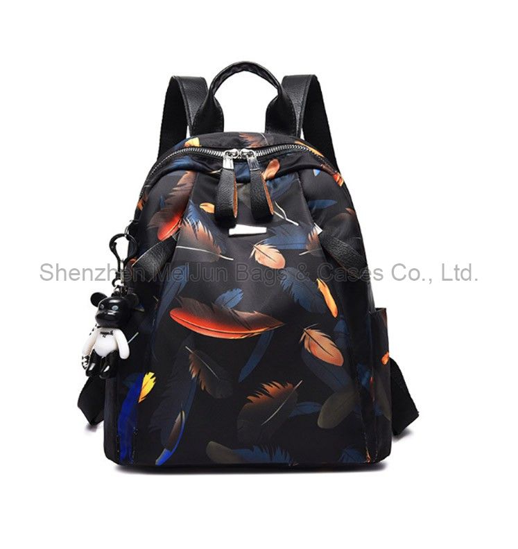 Fashion casual waterproof college style light weight sport feather pattern women oxford backpack