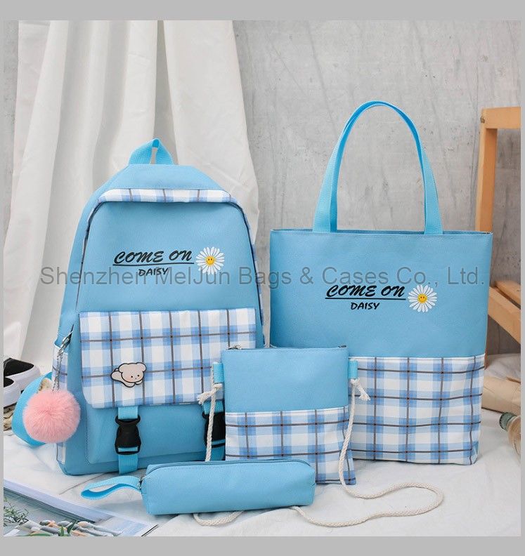 New fashion factory wholesale promotion  leisure school girl canvas backpack 4 pieces set