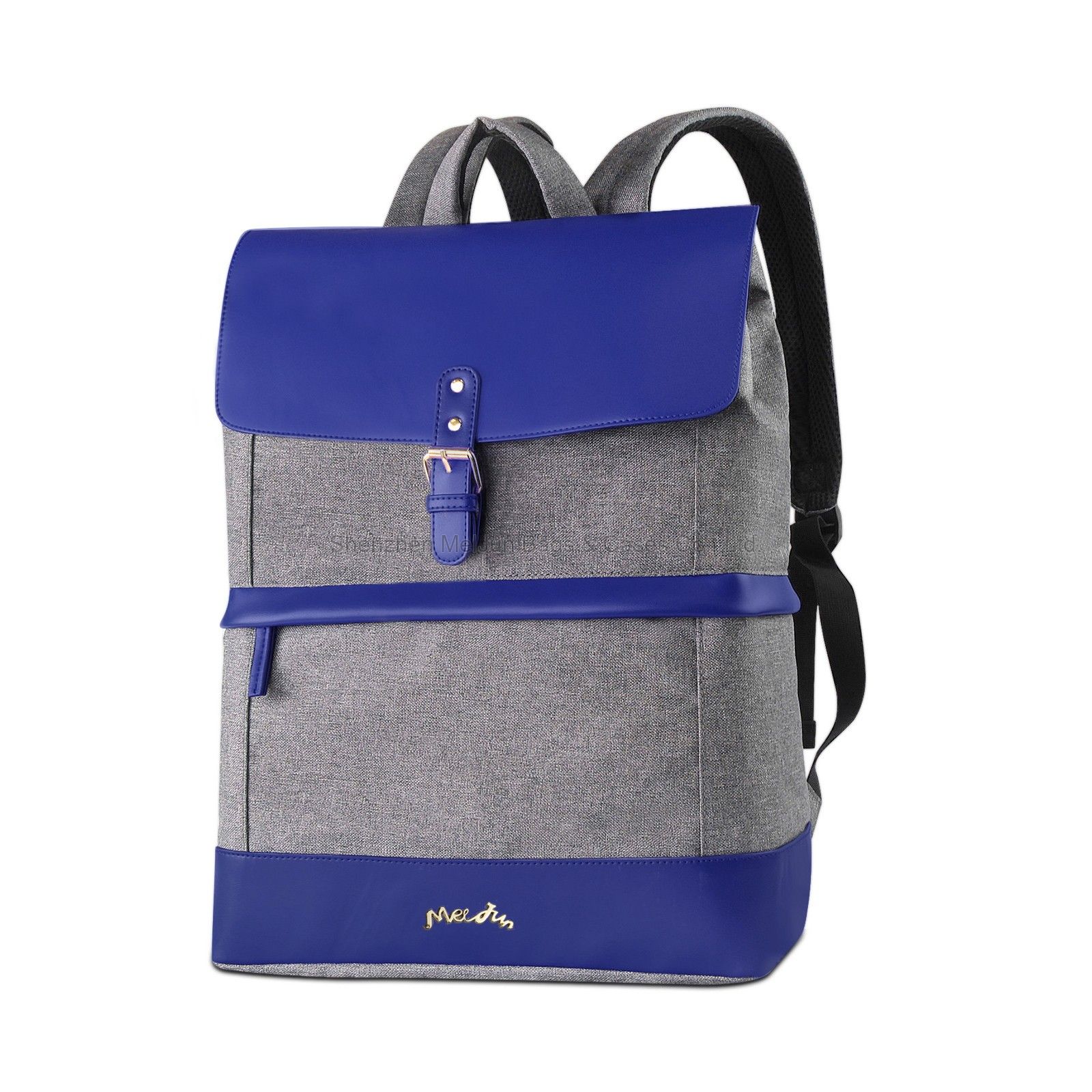 New fashion school style dark blue/pink PU polyester large backpack