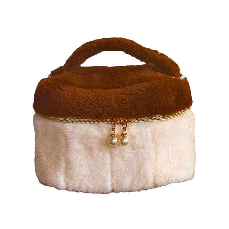 MEL JUN new chocolate Koji large capacity toiletry bag High appearance level simple girl cute plush portable makeup bag