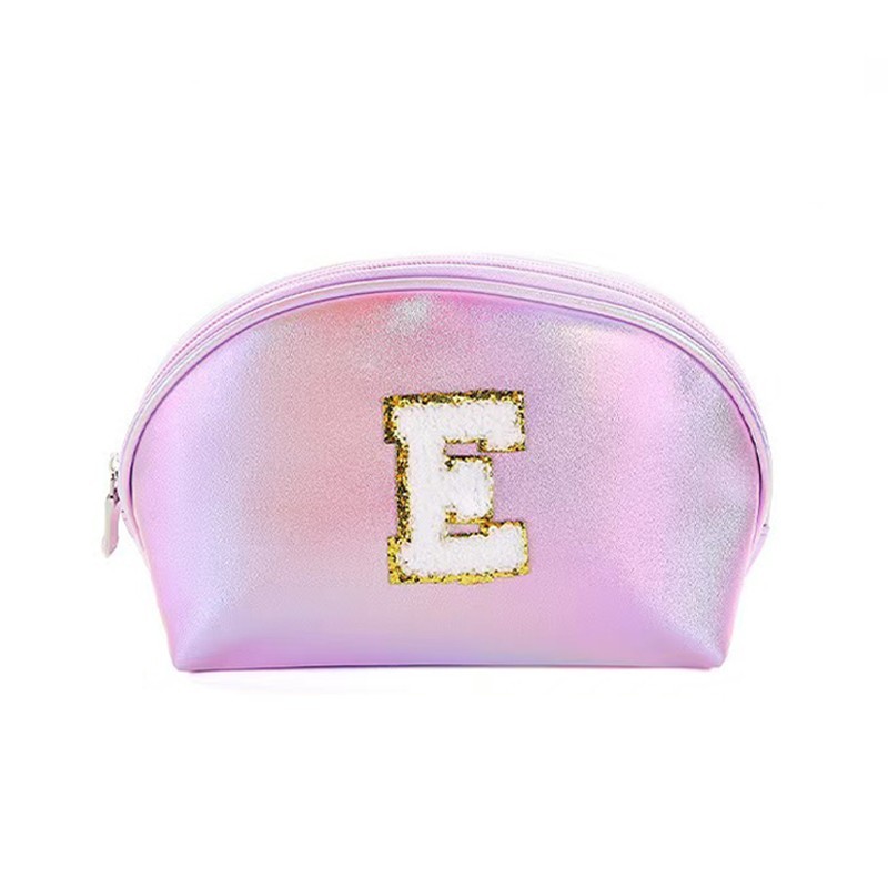 MEL JUN Embroidered alphabet Makeup Bag Small Perfume storage bag Waterproof laser zipper bag gradient change