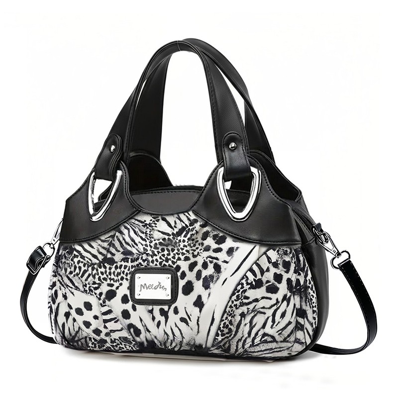 MEL JUN Leopard and Zebra Print Patch Shoulder Bag with Metal Clasp - A Unique Single-Shoulder Crossbody Bag with Fashionable Contrasting Colors and Large Capacity for Women