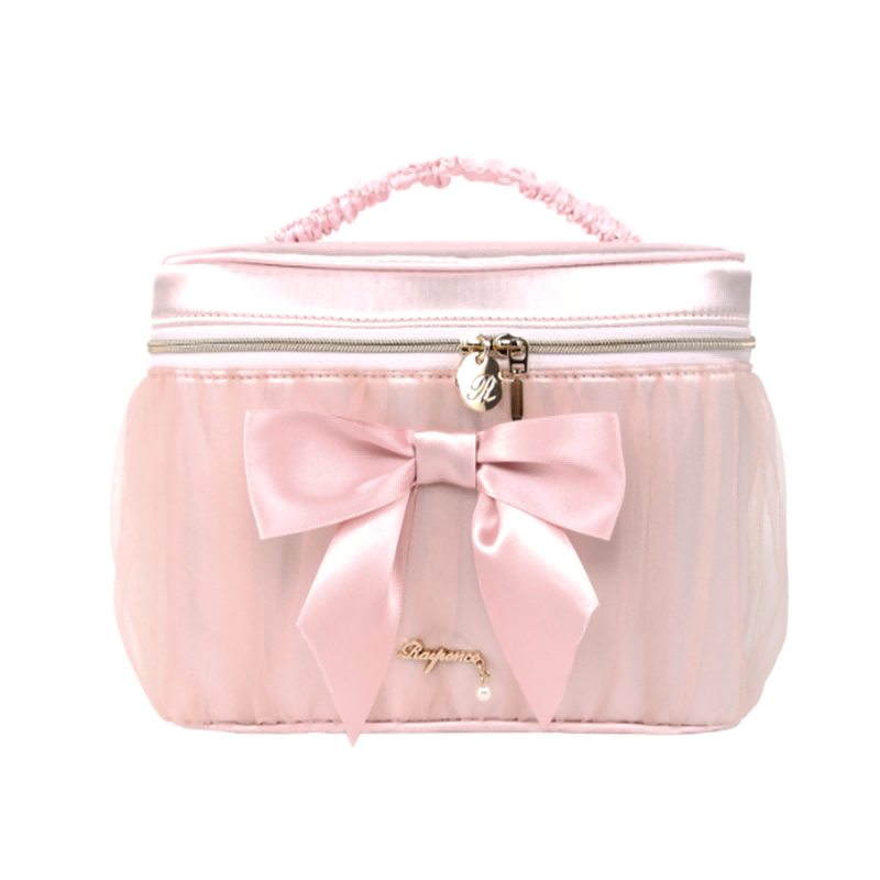 MEL JUN Girls' Fashion Makeup Bag - 2025 New Design - Large Capacity, Portable Travel Handbag with Bow Tie