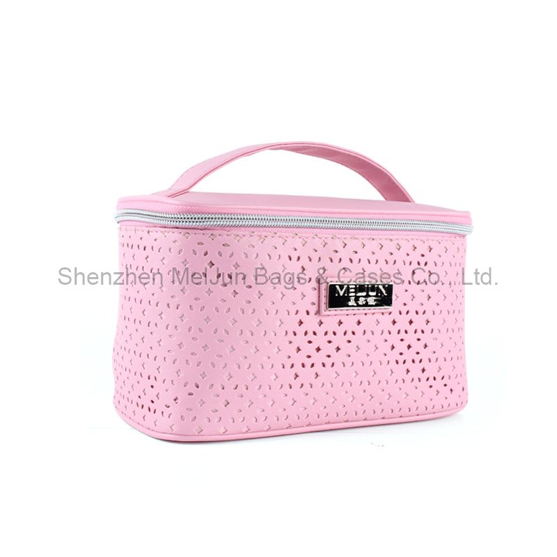 Luxury Travel Makeup Bag Pink PU Cosmetic Bag With Customized Logo
