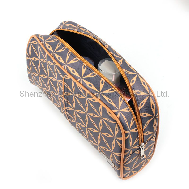 High Quality PU Printed Diamond Pattern Cosmetic Bag Case Custom Zipper Travel Carry Makeup Pouches