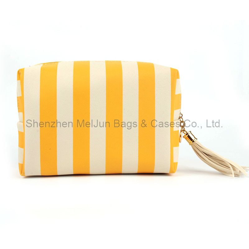 Custom Strip Toiletry Bag Waterproof PU Cosmetic Bag Fashion Tassel Makeup Travel Pouch