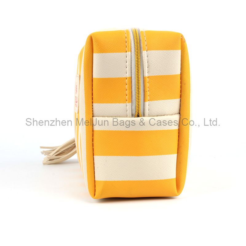 Custom Strip Toiletry Bag Waterproof PU Cosmetic Bag Fashion Tassel Makeup Travel Pouch