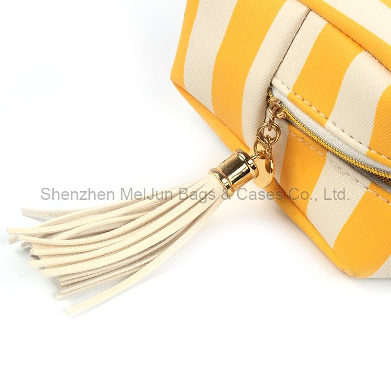 Custom Strip Toiletry Bag Waterproof PU Cosmetic Bag Fashion Tassel Makeup Travel Pouch