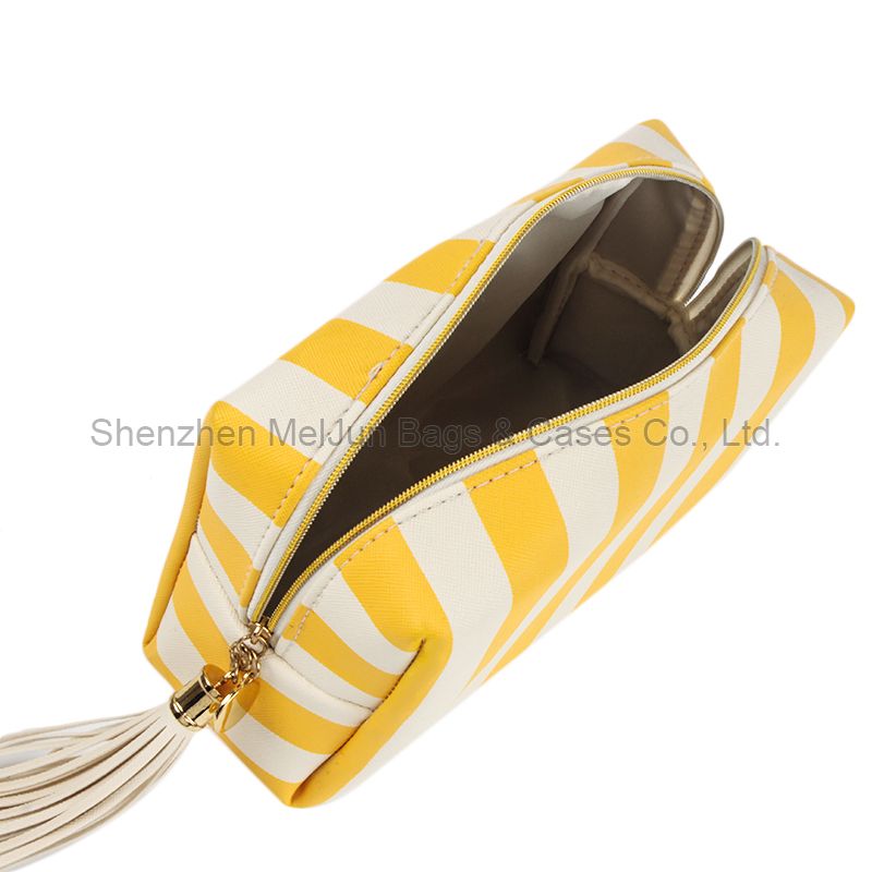 Custom Strip Toiletry Bag Waterproof PU Cosmetic Bag Fashion Tassel Makeup Travel Pouch