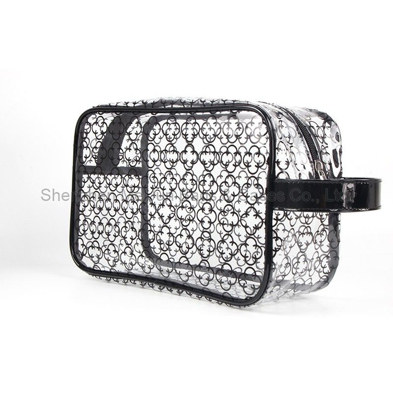 Custom Printed Transparency PVC Cosmetic Bag Black Zipper Clear Makeup Bag