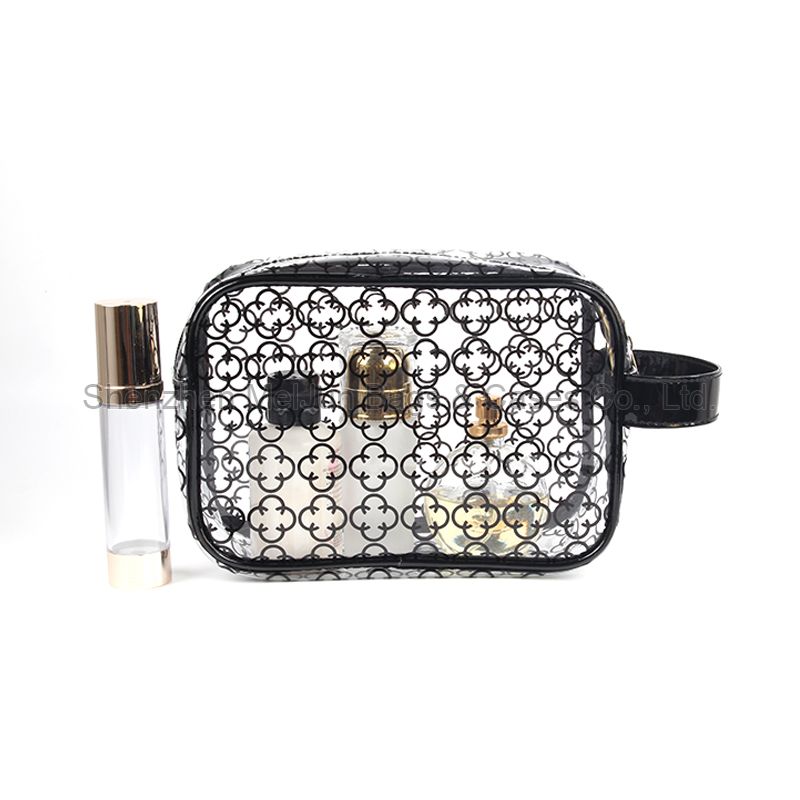 Custom Printed Transparency PVC Cosmetic Bag Black Zipper Clear Makeup Bag