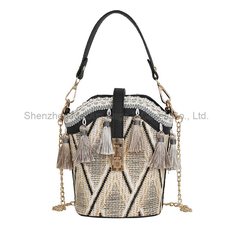 BSCI Factory Straw Handbag Retro Chinese Style Messenger bag Tassel Women Crossbody Bags