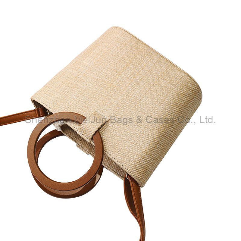 custom smooth leather wooden handle ladies hand bag women bucket handbag