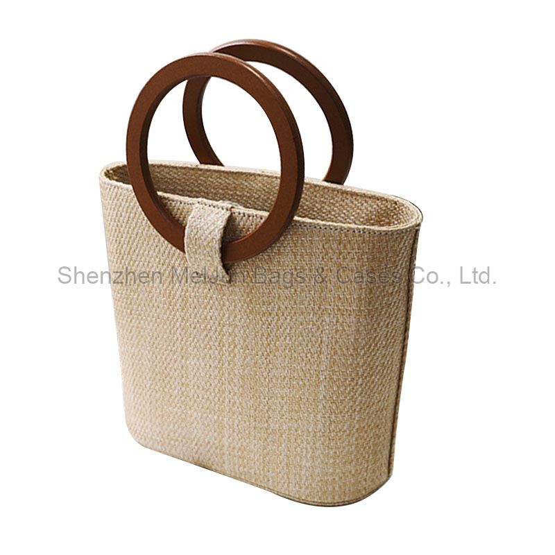 custom smooth leather wooden handle ladies hand bag women bucket handbag