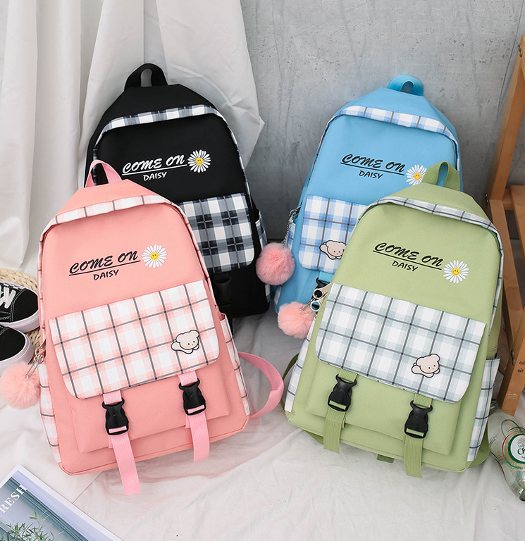 New fashion factory wholesale promotion  leisure school girl canvas backpack 4 pieces set