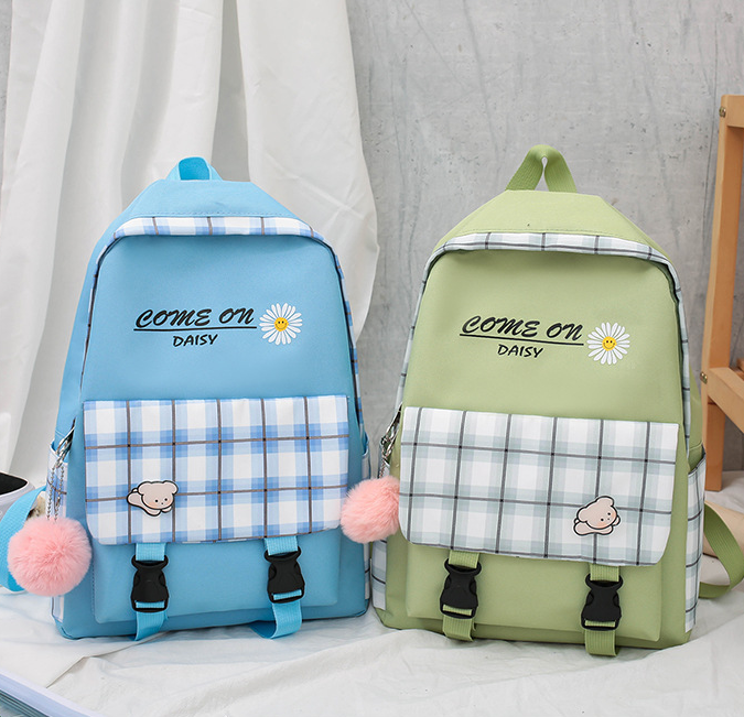 New fashion factory wholesale promotion  leisure school girl canvas backpack 4 pieces set