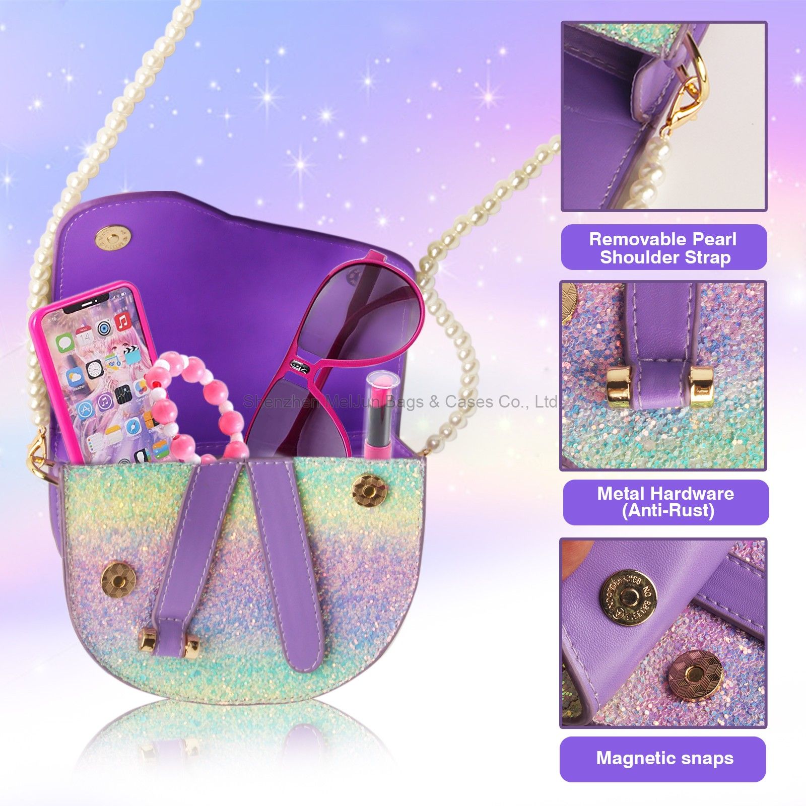 High quality Glitter Girl's Fashion Single shoulder straddle bag