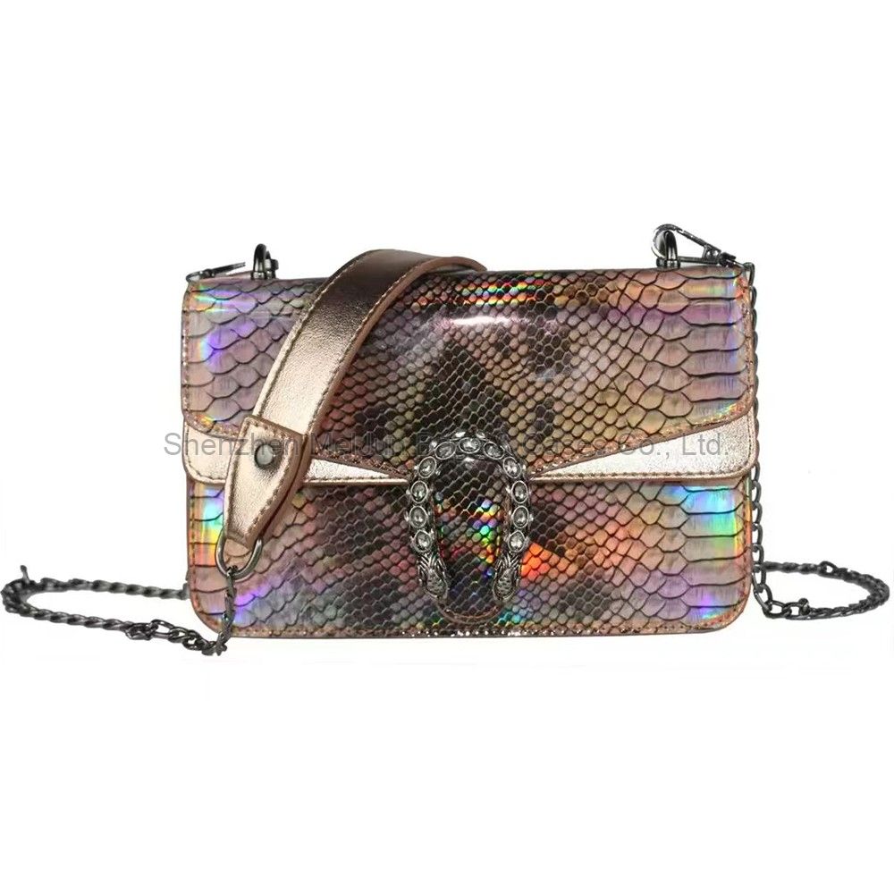 New modern fashion single shoulder oblique span waterproof mirror blue PU magic color snake print women's bag