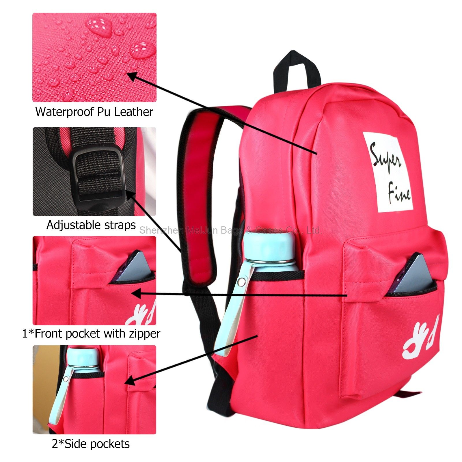 Super Fine Fashion Urban Portable waterproof PU Portable Casual Student Backpack